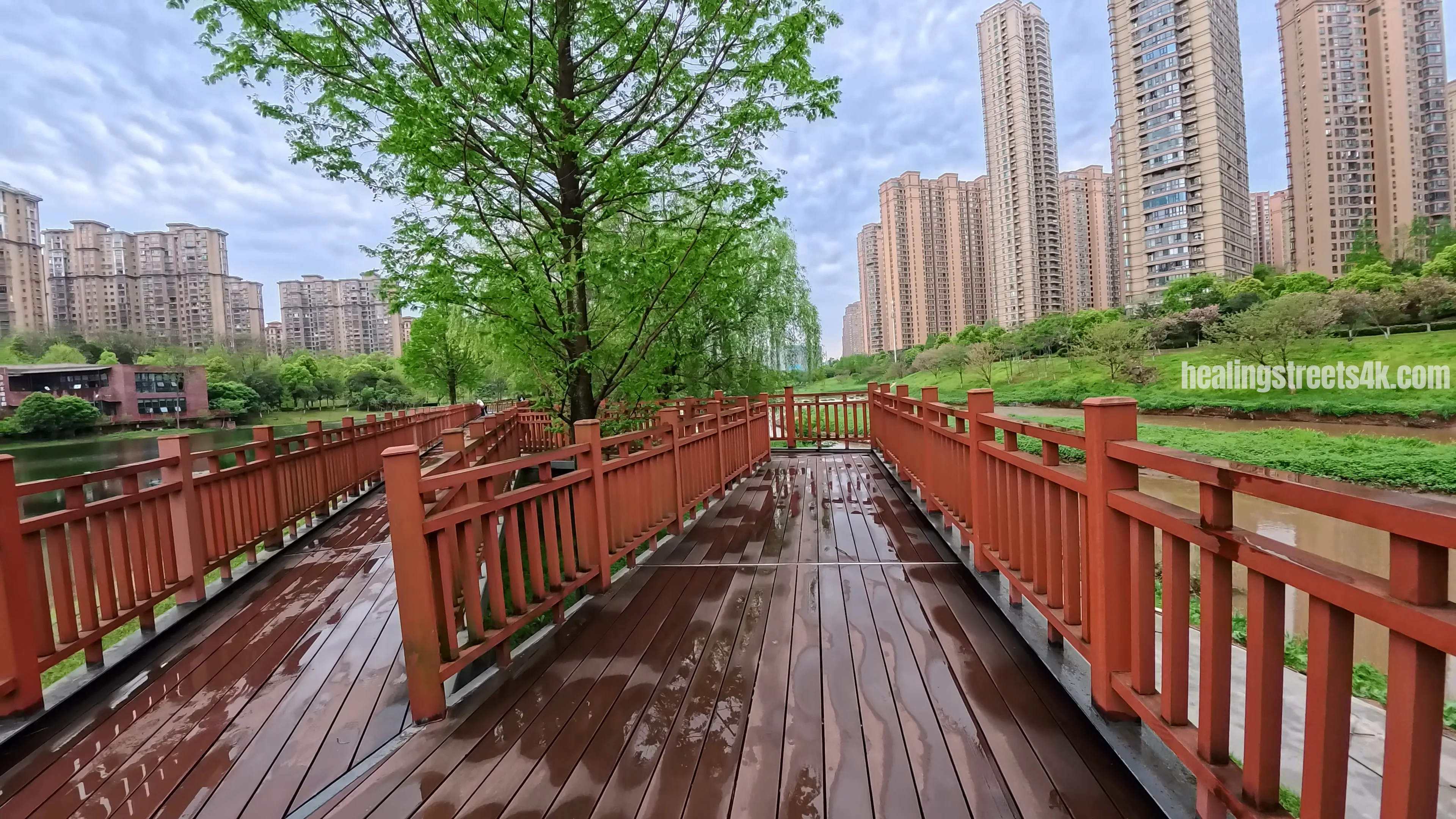 Riverside walkway in Changsha after rain