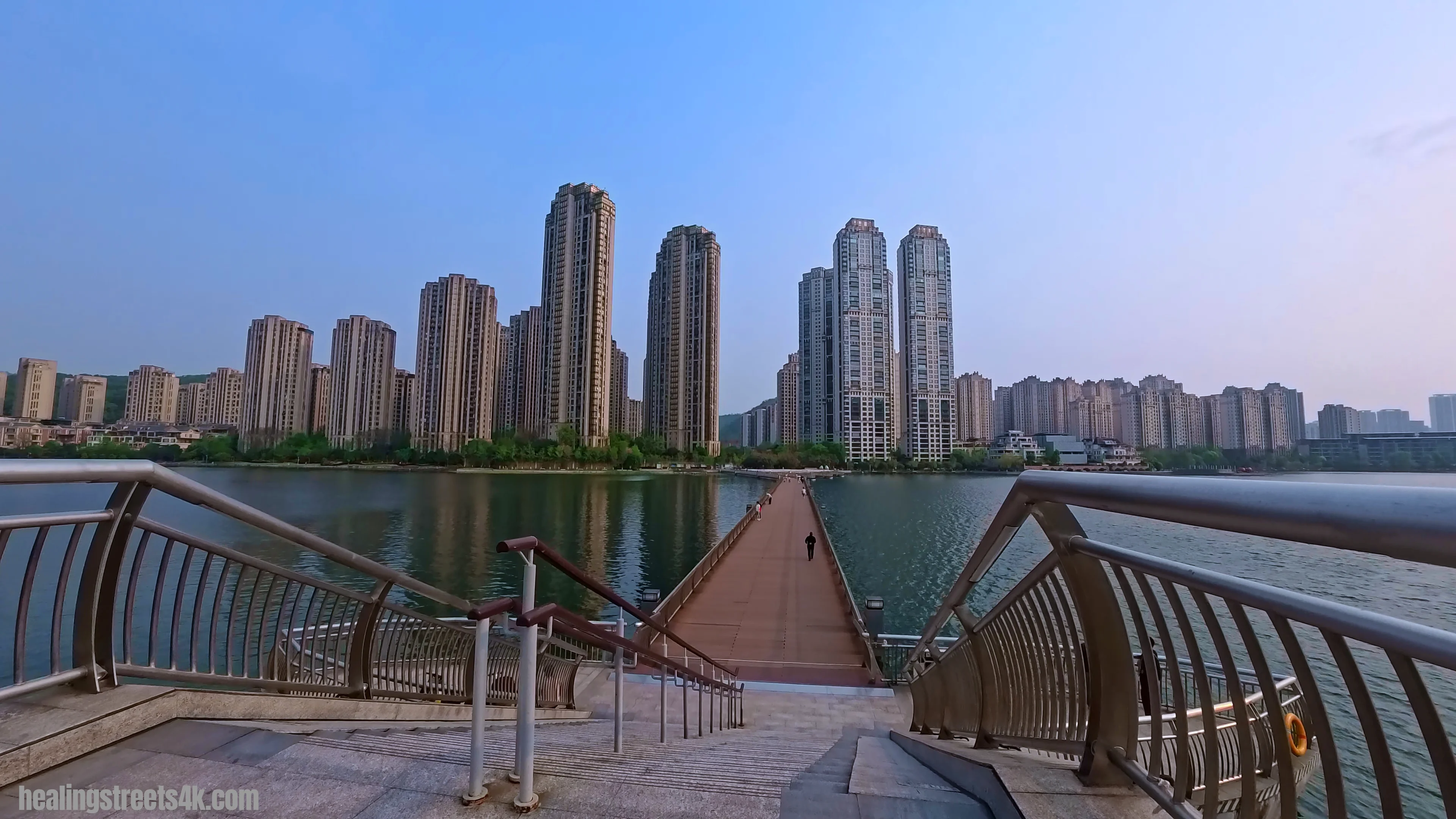 Small pedestrian bridge across Meixi Lake in Changsha, China
